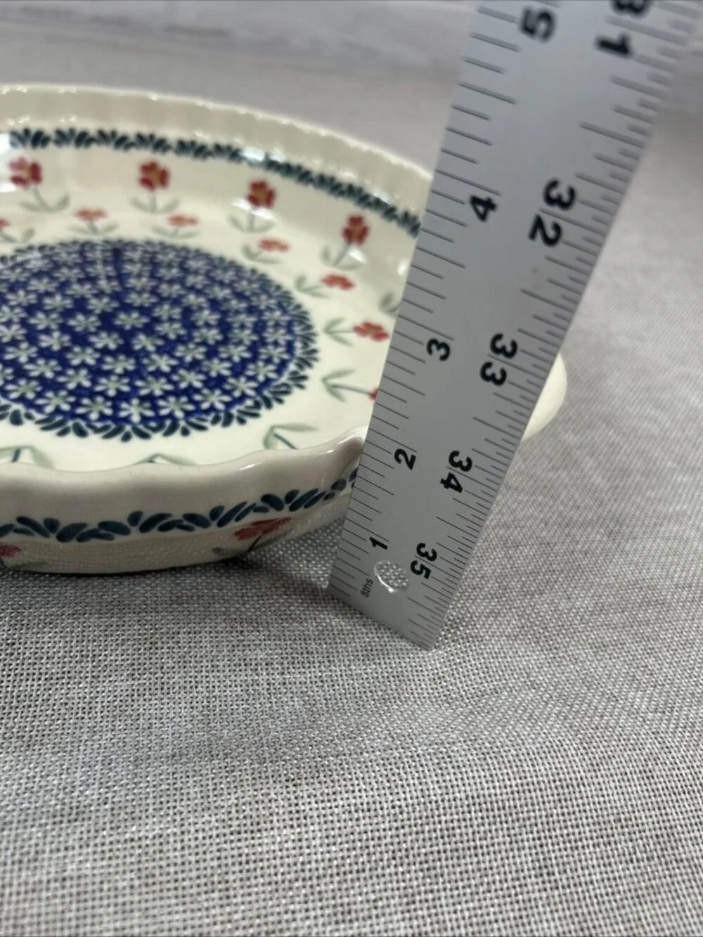 Ceramika z Boleslawca 501 Round Stoneware Pie Dish 9.5” Floral W/ Handles Poland